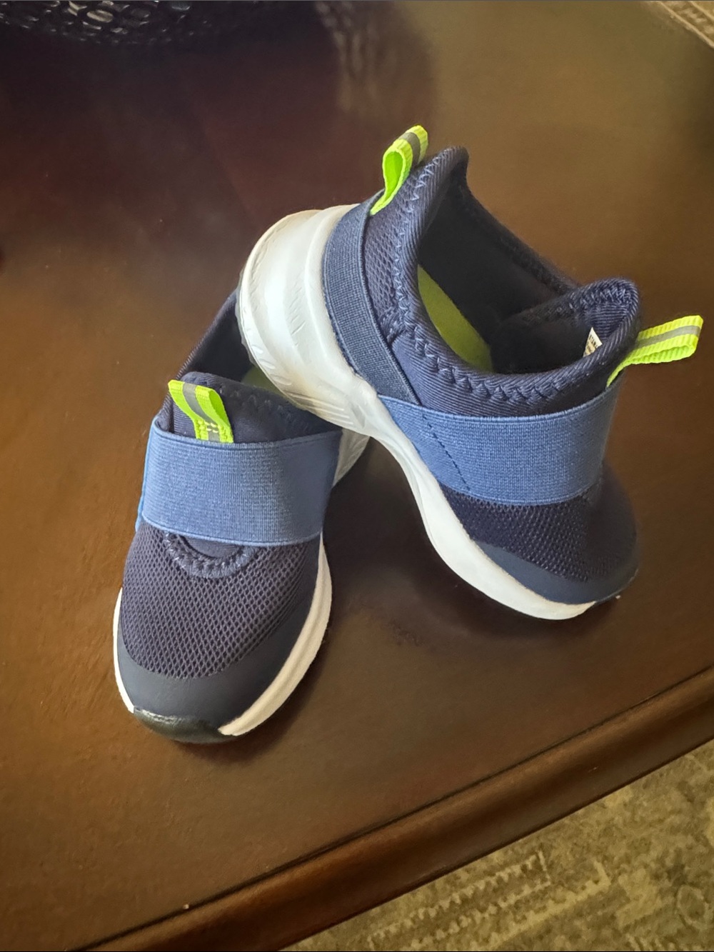 Athletic Works Navy and Neon Green Kids Slip-On Sneakers